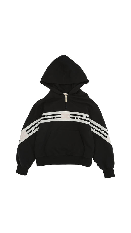 FELPA ELISABETTA FRANCHI CON CAPPUCCIO E BANDE LOGATE EFFE154