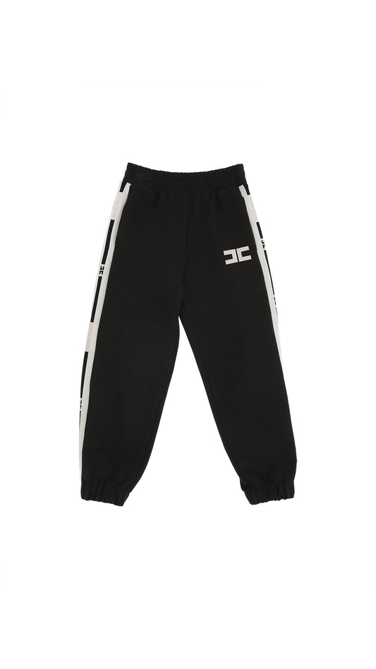 Pantaloni Jogger In Felpa con Bande LogateNERO/MILK ELISABETTA FRANCHI EFPA298